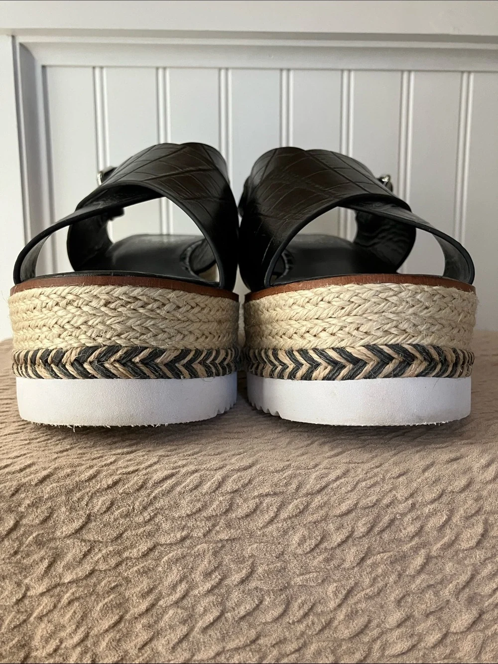 Vince Camuto Marietten Black Croc Embossed Platform Espadrille Sandals 10 Chic
